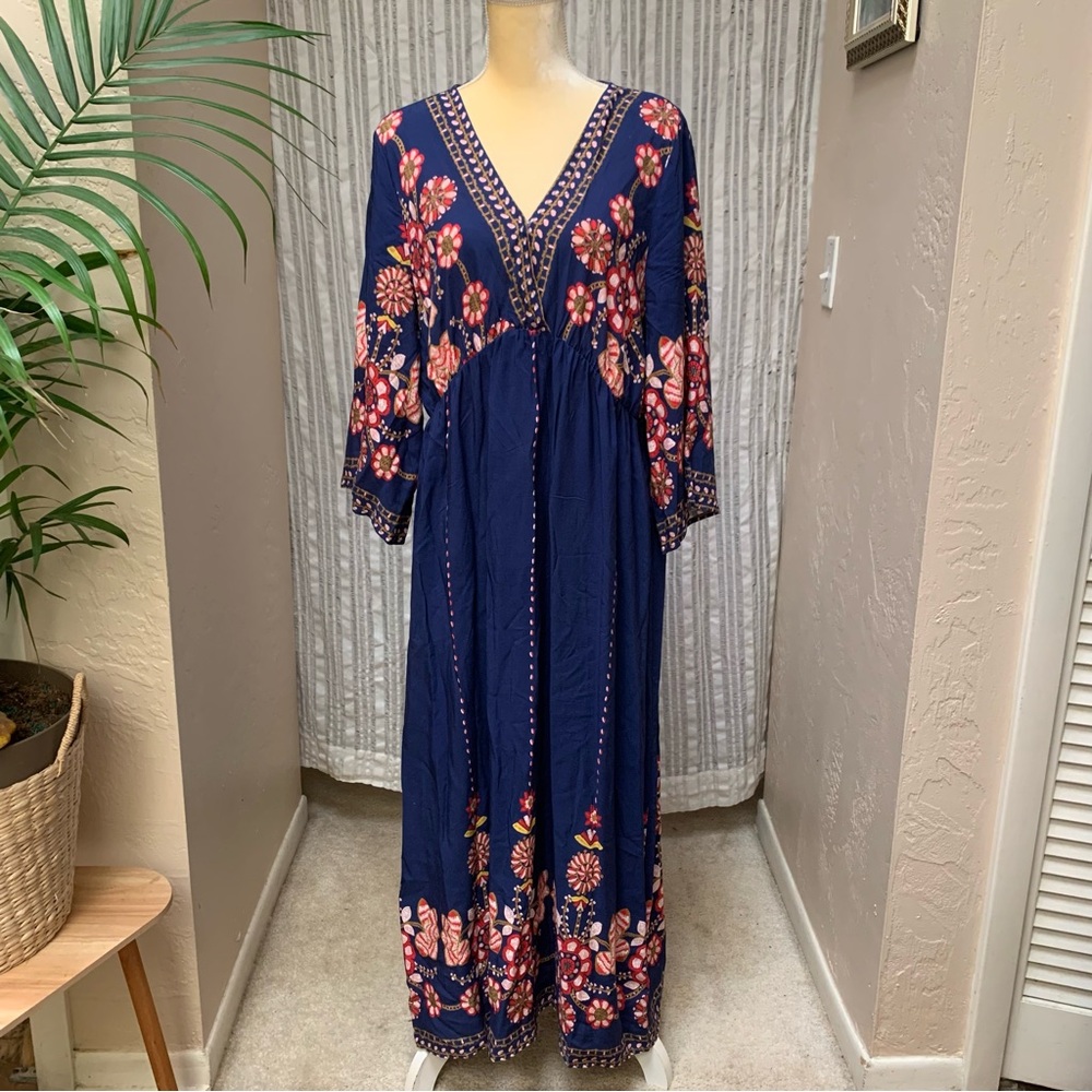 Bohemian swimsuit cover up. Faux embroidery. Lounge dress.